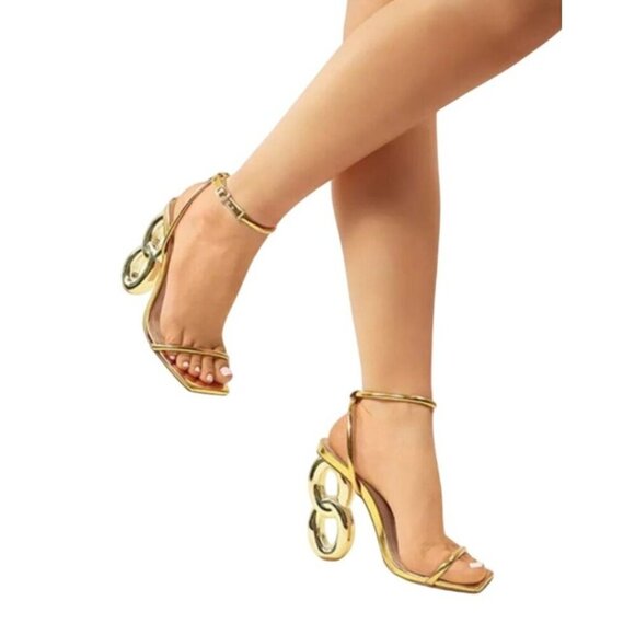 LILIANA / Duet-2 /Gold Metallic / Heeled Sandals / With Unique Number 8 / Heel - Picture 5 of 9